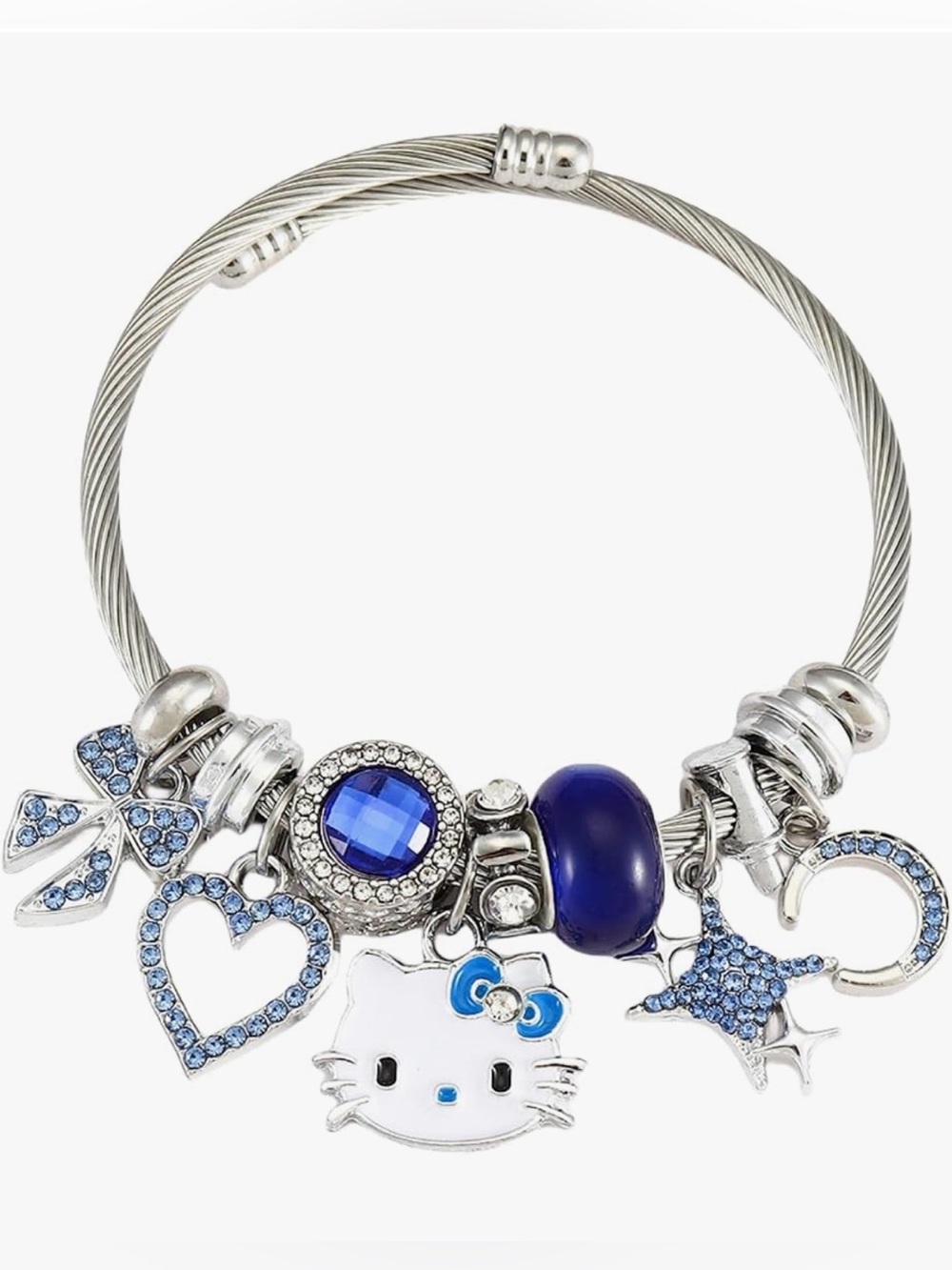 💕NEW Sparkling Swarovski Crystal Silver Hello Kitty Bracelets: Pink, Red, Blue - Picture 3 of 3